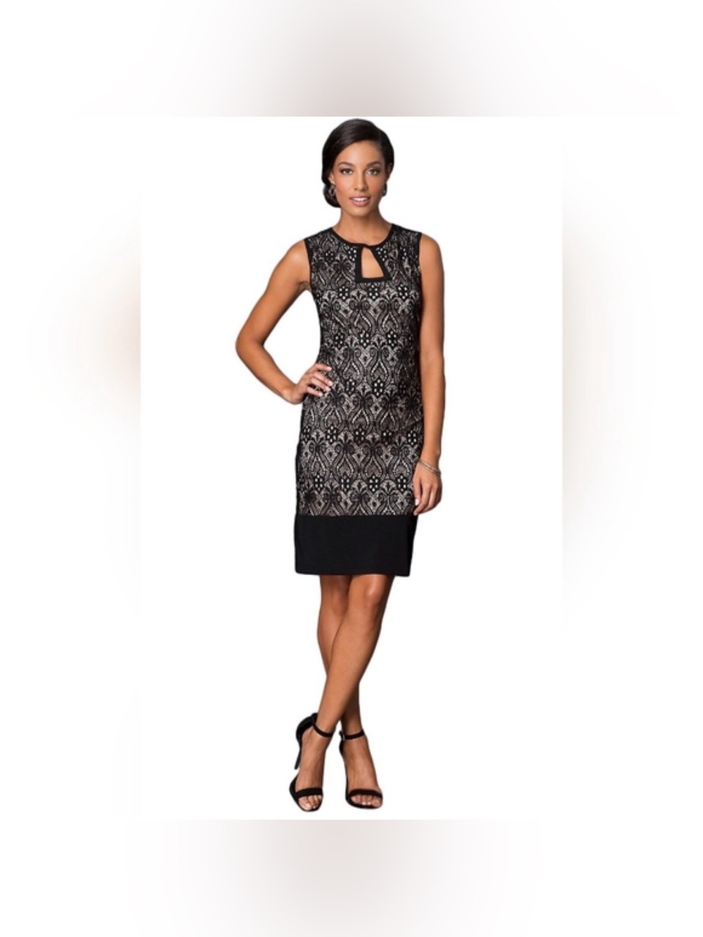 R&M Richards Black Lace-Overlay Shift Dress with Keyhole
